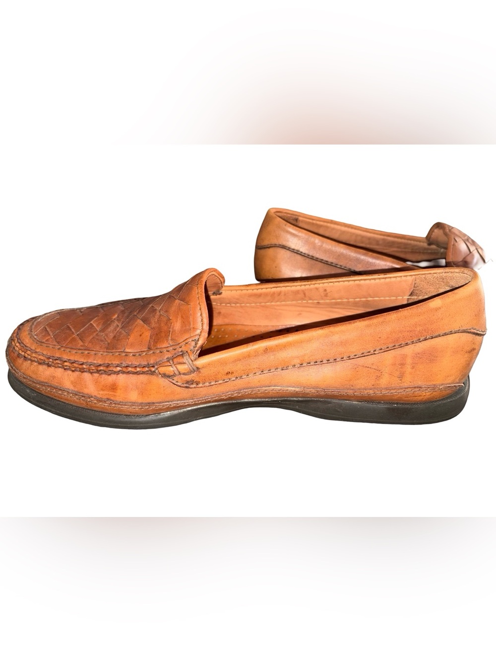 Johnston & Murphy Woven Leather Loafers Mens 13M Brown Basketweave Slip On - Picture 8 of 13
